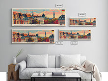 Load image into Gallery viewer, Augsburg Germany Panoramic Travel Poster, Framed Canvas Print or Metal Wall Art, Travel Art, Home Decor, Panoramic Painting, Midcentury Art