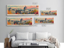 Cargar imagen en el visor de la galería, Bucharest Romania Wall Art, Panoramic Travel Poster, Panoramic Framed Canvas Print, City Wall Art, Wall Hanging Home Decor, Travel Art