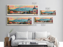 Cargar imagen en el visor de la galería, Celje Slovenia Panoramic Travel Poster, Framed Canvas Print or Metal Wall Art, Travel Art, Home Decor, Panoramic Painting, Midcentury Art