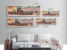 Load image into Gallery viewer, Cologne Germany Panoramic Travel Poster, Framed Canvas Print or Metal Wall Art, Travel Art, Home Decor, Panoramic Painting, Midcentury Art