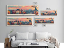 Load image into Gallery viewer, Cork Ireland Panoramic Travel Poster, Framed Canvas Print or Metal Wall Art, Travel Art, Home Decor, Panoramic Painting, Midcentury Art