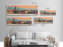 Load image into Gallery viewer, Debrecen Hungary Panoramic Travel Poster, Framed Canvas Print or Metal Wall Art, Travel Art, Home Decor, Panoramic Painting, Midcentury Art