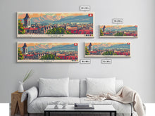 Carregar imagem no visualizador da galeria, Geneva Switzerland Wall Art, Panoramic Travel Poster, Panoramic Framed Canvas Print, City Wall Art, Wall Hanging Home Decor, Travel Art