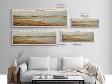 Load image into Gallery viewer, Angostura Reservoir South Dakota Panoramic Framed Canvas Print, Lake House Decor, Minimalist Art, Travel Poster, Scenic Painting