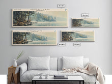 Load image into Gallery viewer, Bantam Lake Connecticut Lake House Art, Framed Canvas Print, Panoramic Travel Poster, Scenic View, Modern Decor, Water Reflection