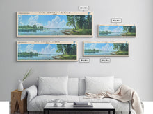 Load image into Gallery viewer, Big Spirit Lake Iowa Framed Canvas Print, Panoramic Lake House Decor, Scenic View, Travel Poster, Rustic Art, Lake Painting