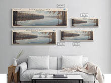 Load image into Gallery viewer, Bowdish Lake Rhode Island Framed Canvas Print, Lake House Art, Panoramic Travel Poster, Wall Art, Modern Lake Painting, Home Decor
