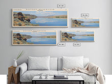 Load image into Gallery viewer, Boysen Reservoir Wyoming Framed Canvas Print, Lake House Art, Panoramic Wall Art, Travel Poster, Minimalist Lake Painting, Home Decor