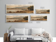 Load image into Gallery viewer, Brantley Lake New Mexico Framed Canvas Print, Lake House Art, Panoramic Wall Art, Travel Poster, Modern Lake Painting, Nature Art