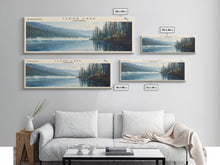 Cargar imagen en el visor de la galería, Clear Lake Framed Canvas Print, Lake House Art, Panoramic Wide Art, Travel Poster, Rustic Lake Painting, Home Decor