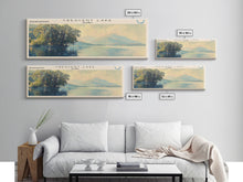 Load image into Gallery viewer, Crean Lake Framed Canvas Print, Lake House Decor, Panoramic Wall Art, Travel Poster, Rustic Lake Painting, Nature Art