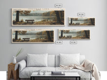 Load image into Gallery viewer, Crooked Lake Indiana Framed Canvas Print, Panoramic Lake House Decor, Wall Art, Travel Poster, Rustic Lake Painting, Nature Art