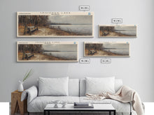 Load image into Gallery viewer, Crooked Lake Indiana Framed Canvas Print, Panoramic Lake House Decor, Wall Art, Travel Poster, Rustic Lake Painting, Nature Art