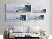 Load image into Gallery viewer, Dauphin Lake Framed Canvas Print, Lake House Decor, Panoramic Wall Art, Travel Poster, Modern Lake Painting, Nature Art