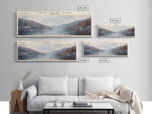 Load image into Gallery viewer, Deep Creek Lake Maryland Framed Canvas Print, Lake House Decor, Panoramic Wall Art, Travel Poster, Modern Lake Painting, Nature Art