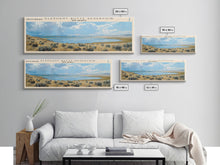 Load image into Gallery viewer, Elephant Butte Reservoir New Mexico Framed Canvas Print, Panoramic Lake House Decor, Wall Art, Travel Poster, Rustic Lake Painting, Nature Art