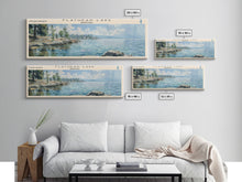 Carregar imagem no visualizador da galeria, Flathead Lake Montana Framed Canvas Print, Lake House Art, Panoramic Wall Art, Travel Poster, Captivating Lake Painting, Home Decor