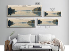 Load image into Gallery viewer, Gardner Lake Connecticut Framed Canvas Print, Lake House Art, Panoramic Wall Art, Travel Poster, Tranquil Lake Painting, Home Decor