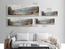 Load image into Gallery viewer, Lake Nacimiento California Framed Canvas Print, Lake House Decor, Panoramic Wall Art, Travel Poster, Beautiful Landscape Painting, Modern Art