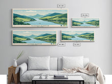 Load image into Gallery viewer, Allegheny Reservoir New York Framed Canvas Print, Panoramic Travel Poster, Pop Art, Midcentury Modern Wall Art, Lake House Art