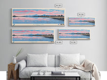 Load image into Gallery viewer, Alturas Lake Idaho Framed Canvas Print, Panoramic Wall Art, Midcentury Modern, Pop Art, Travel Poster, Lake House Decor