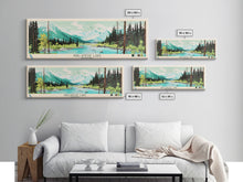 Carregar imagem no visualizador da galeria, Avalanche Lake Montana Framed Canvas Print, Panoramic Wall Art, Midcentury Modern, Pop Art, Travel Poster, Scenic Living Room Art