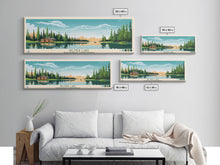 Load image into Gallery viewer, Aylmer Lake Northwest Territories Framed Canvas Print, Panoramic Travel Poster, Midcentury Modern Wall Art, Pop Art, Lake House Decor