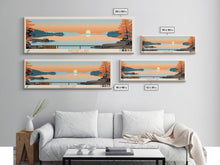 Load image into Gallery viewer, Bantam Lake Connecticut Framed Canvas Print, Panoramic Wall Art, Midcentury Modern, Pop Art, Travel Poster, Scenic Living Room Art