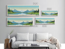 Load image into Gallery viewer, Becharof Lake Alaska Framed Canvas Print, Panoramic Travel Poster, Midcentury Modern Wall Art, Pop Art, Nature Bedroom Art, Living Room Decor