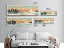 Load image into Gallery viewer, Big Sandy Lake Saskatchewan Framed Canvas Print, Panoramic Travel Poster, Midcentury Modern Wall Art, Pop Art, Lake House Decor, Nature Art