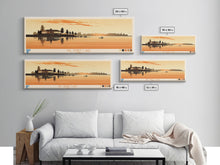 Load image into Gallery viewer, Big Spirit Lake Iowa Framed Canvas Print, Panoramic Wall Art, Midcentury Modern, Pop Art, Travel Poster, Scenic Lake House Art, Bedroom Decor