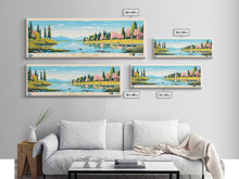 Load image into Gallery viewer, Big Trout Lake Ontario Framed Canvas Print, Panoramic Travel Poster, Midcentury Modern Wall Art, Pop Art, Nature Living Room Art, Lake House Decor