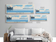 Load image into Gallery viewer, Blue Cypress Lake Florida Framed Canvas Print, Panoramic Wall Art, Midcentury Modern, Pop Art, Travel Poster, Scenic Living Room Art, Lake House Decor