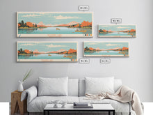 Load image into Gallery viewer, Boone Lake Rhode Island Framed Canvas Print, Panoramic Travel Poster, Midcentury Modern Wall Art, Pop Art, Nature Bedroom Decor, Scenic Lake House Art