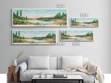 Load image into Gallery viewer, Bowdish Lake Rhode Island Framed Canvas Print, Panoramic Travel Poster, Midcentury Modern Wall Art, Pop Art, Nature Bedroom Decor, Scenic Lake House Art