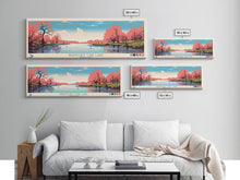 Load image into Gallery viewer, Branched Oak Lake Nebraska Framed Canvas Print, Pop Art Panoramic Travel Poster, Bedroom Decor, Midcentury Modern, Wall Art, Scenic Lake House