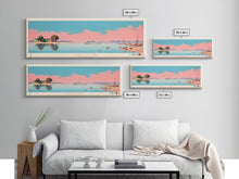 Carregar imagem no visualizador da galeria, Caballo Lake New Mexico Framed Canvas Print, Midcentury Modern Panoramic Wall Art, Living Room Decor, Pop Art, Travel Poster Art, Scenic Nature Painting