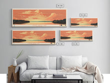 Cargar imagen en el visor de la galería, Cedar Creek Lake Kentucky Framed Canvas Print, Midcentury Modern Panoramic Wall Art, Living Room Decor, Pop Art, Travel Poster Art, Scenic Nature Painting, Lake House Decor