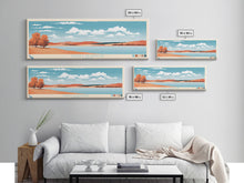 Load image into Gallery viewer, Cheney Reservoir Kansas Framed Canvas Print, Midcentury Modern Panoramic Wall Art, Living Room Decor, Pop Art, Travel Poster Art, Scenic Nature Painting, Lake House Decor