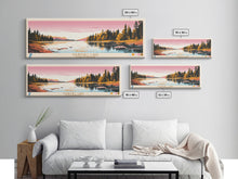 Cargar imagen en el visor de la galería, Churchill Lake Saskatchewan Framed Canvas Print, Midcentury Modern Panoramic Wall Art, Living Room Decor, Pop Art, Travel Poster Art, Scenic Nature Painting, Lake House Decor