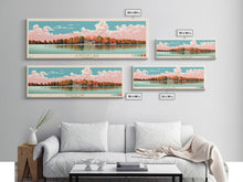Load image into Gallery viewer, Clinton Lake Illinois Framed Canvas Print, Midcentury Modern Panoramic Wall Art, Living Room Decor, Pop Art, Travel Poster Art, Scenic Nature Painting, Lake House Decor