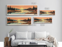 Cargar imagen en el visor de la galería, Colville Lake Northwest Territories Framed Canvas Print, Pop Art Panoramic Travel Poster, Bedroom Decor, Midcentury Modern, Wall Art, Scenic Lake House, Nature Art