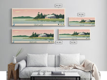 Load image into Gallery viewer, Crean Lake Saskatchewan Framed Canvas Print, Midcentury Modern Panoramic Wall Art, Living Room Decor, Pop Art, Travel Poster Art, Scenic Nature Painting, Lake House Decor