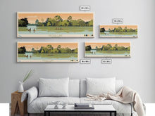 Load image into Gallery viewer, Cross Lake Louisiana Framed Canvas Print, Midcentury Modern Panoramic Wall Art, Living Room Decor, Pop Art, Travel Poster Art, Scenic Nature Painting, Lake House Decor