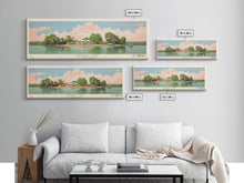 Load image into Gallery viewer, DeGray Lake Arkansas Framed Canvas Print, Midcentury Modern Panoramic Wall Art, Bedroom Decor, Pop Art, Travel Poster Art, Scenic Nature Painting