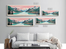 Load image into Gallery viewer, Diablo Lake Washington Framed Canvas Print, Midcentury Modern Panoramic Wall Art, Bedroom Decor, Pop Art, Travel Poster Art, Scenic Nature Painting