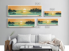 Load image into Gallery viewer, Dore Lake Saskatchewan Framed Canvas Print, Midcentury Modern Panoramic Wall Art, Living Room Decor, Pop Art, Travel Poster Art, Scenic Nature Painting