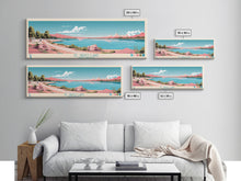 Load image into Gallery viewer, El Vado Lake New Mexico Framed Canvas Print, Panoramic Art, Midcentury Modern, Pop Art, Bedroom Decor, Travel Poster, Serene Lake Art