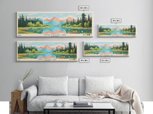 Load image into Gallery viewer, Emma Matilda Lake Wyoming Framed Canvas Print, Panoramic Wall Art, Midcentury Modern, Pop Art, Bedroom Decor, Travel Poster, Nature Painting