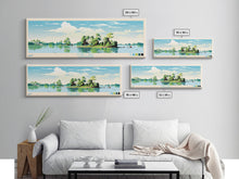Load image into Gallery viewer, Enid Lake Mississippi Framed Canvas Print, Panoramic Art, Midcentury Modern, Pop Art, Living Room Decor, Travel Poster, Lake Painting